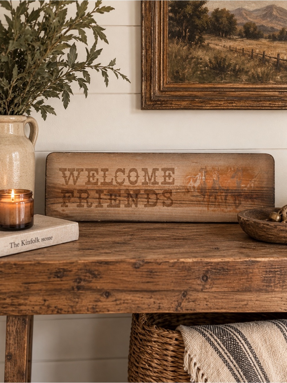 Hand Crafted Brown 'Welcome Friends' Western Horse Wooden Sign